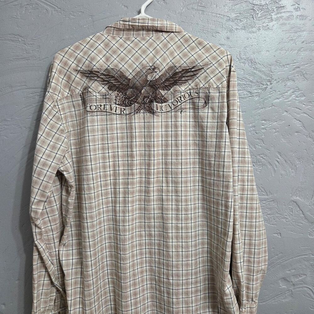 Rewire Men's Brown and White Long Sleeve Button Front Casual Wear Shirt size L